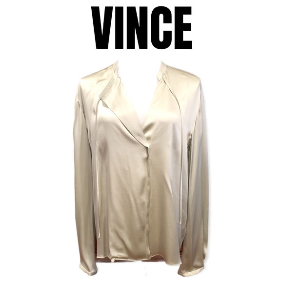 Vince Tops - VINCE Satin Tie Neck Popover Blouse in Aloe